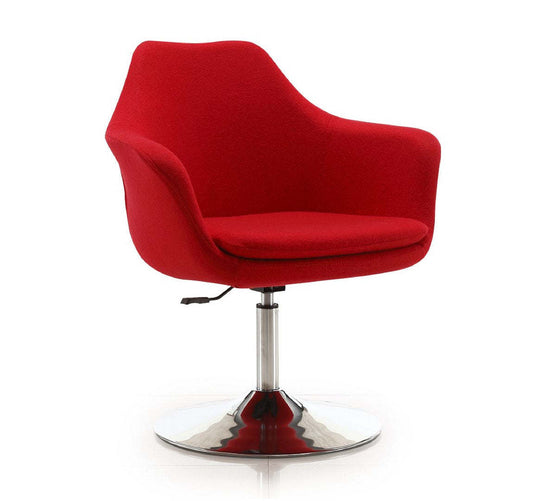 Manhattan Comfort Kinsey Polished Chrome Wool Blend Adjustable Height Rotating Accent Chair - Red|Chaise d'appoint pivotante Kinsey de Manhattan Comfort à hauteur réglable en chrome poli et en mélange de laine - rouge
