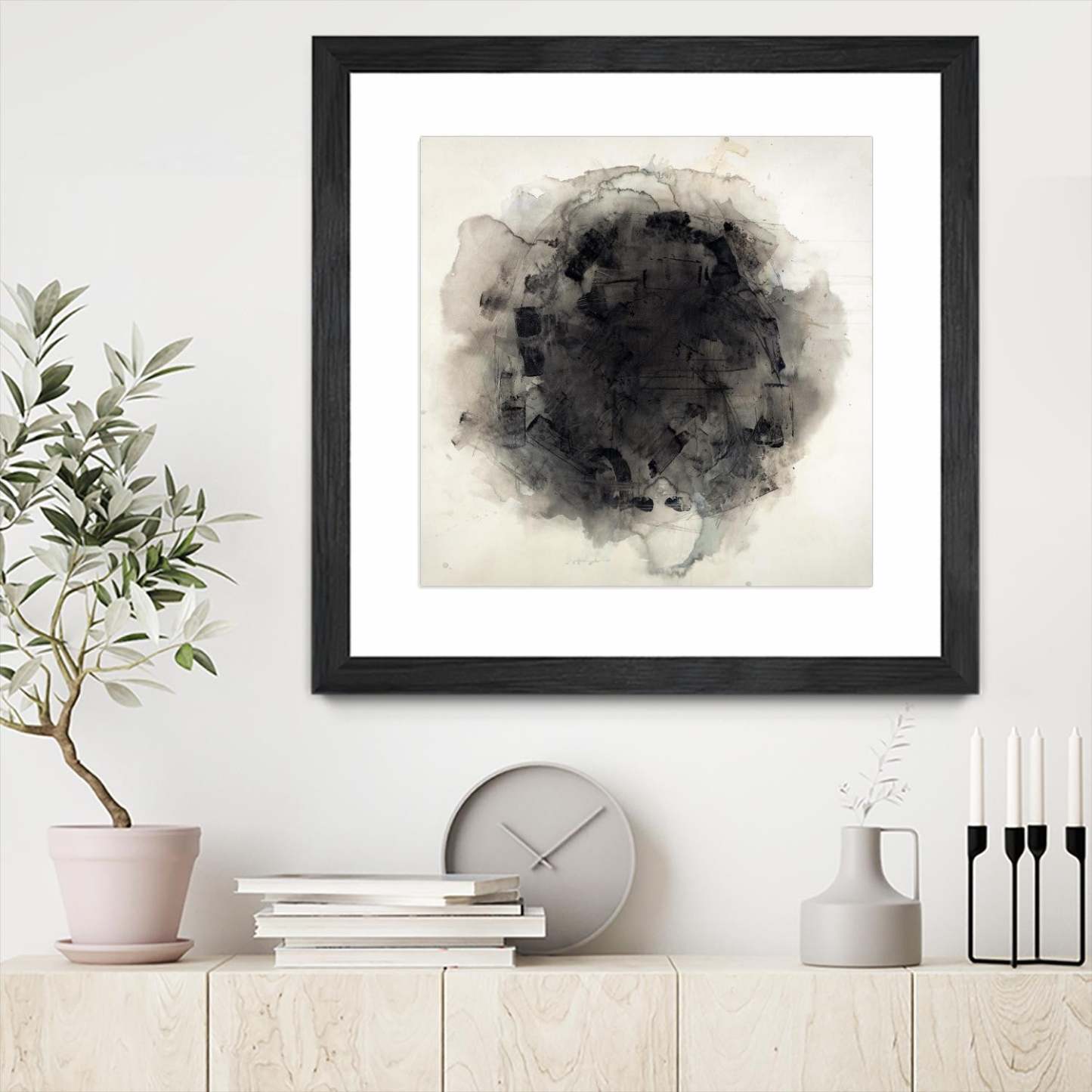 Positives And Negatives I Matted and Framed Black 36x36 Wall Art|Œuvre d’art murale encadrée noire et mate « Positives And Negatives I » 36 x 36