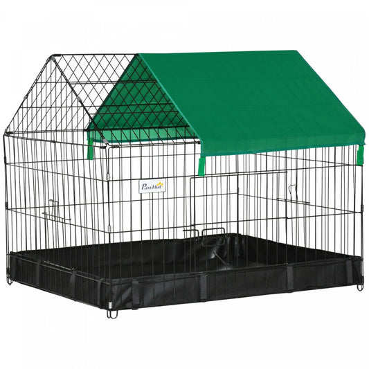 Pawhut Cage À Lapin En Métal Avec Couvercle Résistant À L'Eau, Cage Extérieure Pour Petits Animaux, Cat Playpen Kennel E