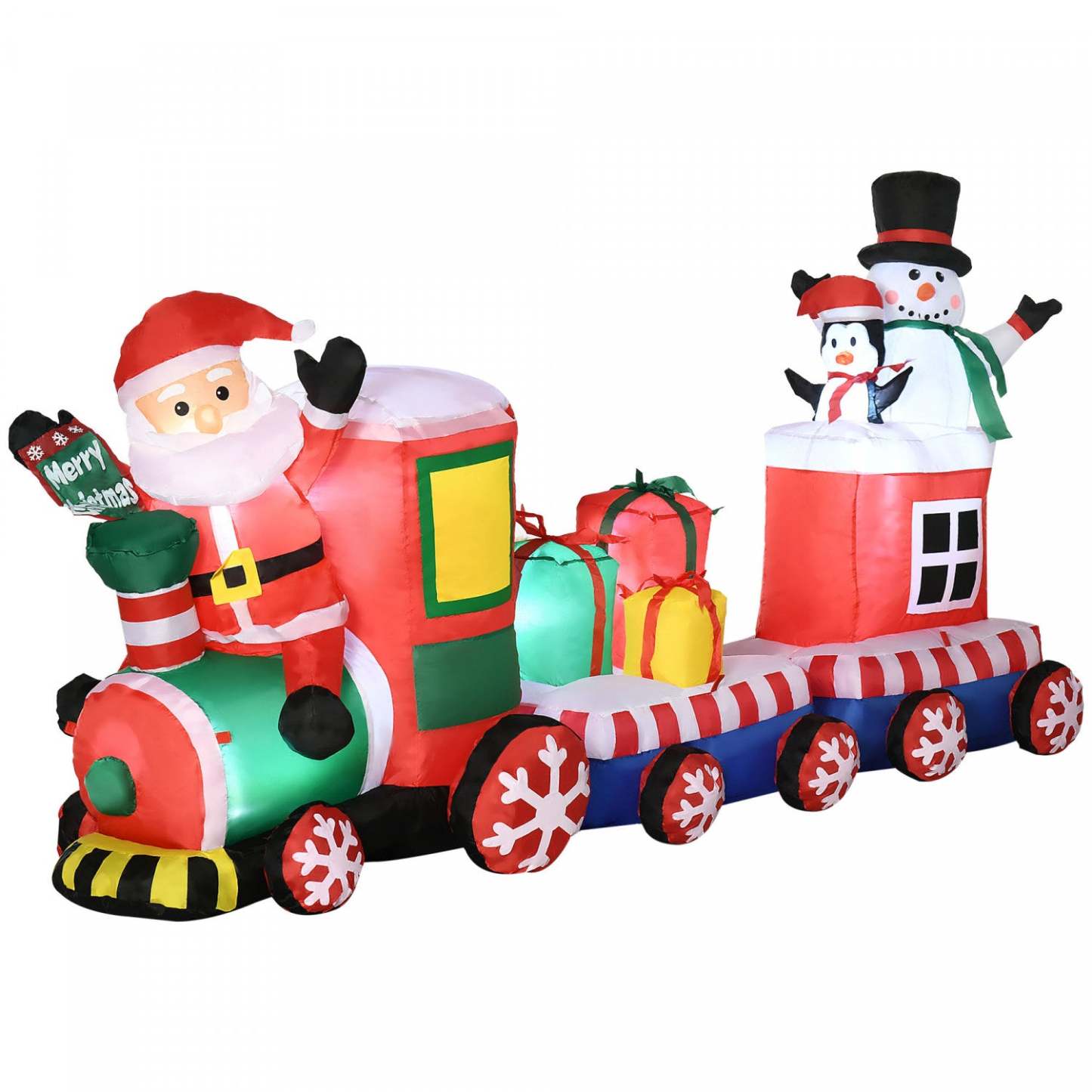 Outsunny 8' Gonflable Christmas Train W/ Santa Claus Snowman Penguin|Outsunny Train de Noël Gonflable avec Pingouin Bonhomme de Neige
