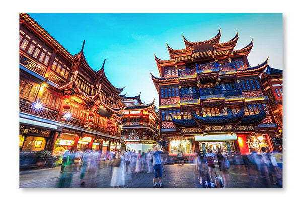 Magnifique jardin Yuyuan de Shanghai la nuit, cadre et panneau de tissu 28 x 42 po | Magnifique jardin Yuyuan de Shanghai la nuit 28 po x 42 po : Cadre d'art mural et panneau de tissu | D44G5GYM