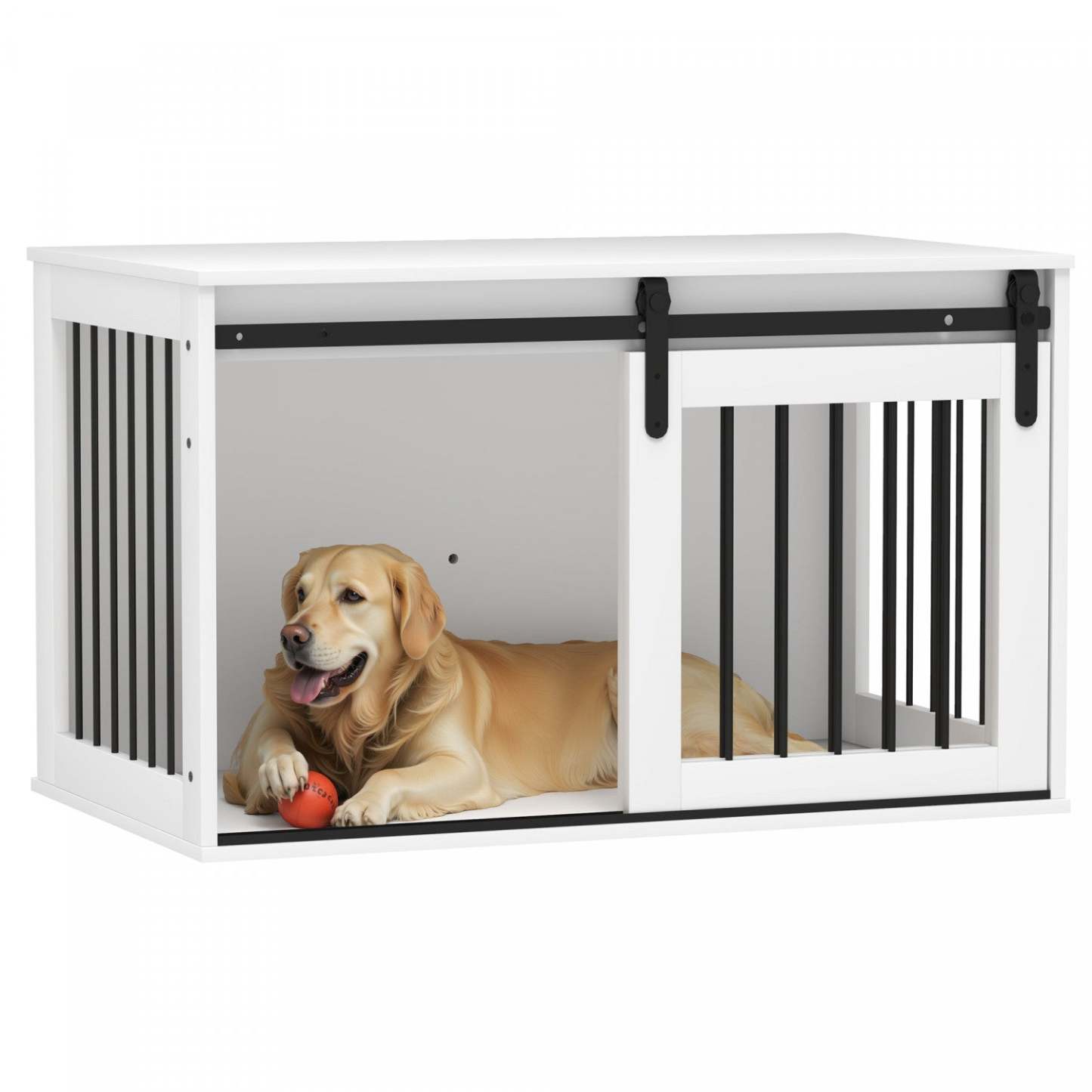 Pawhut Meuble de Cage pour Chien, Table de Fin de Cage pour Chien 39 Maison pour Chien Intérieure pour Grands Chiens, Avec Porte Coulissante, Verrou, Blanc