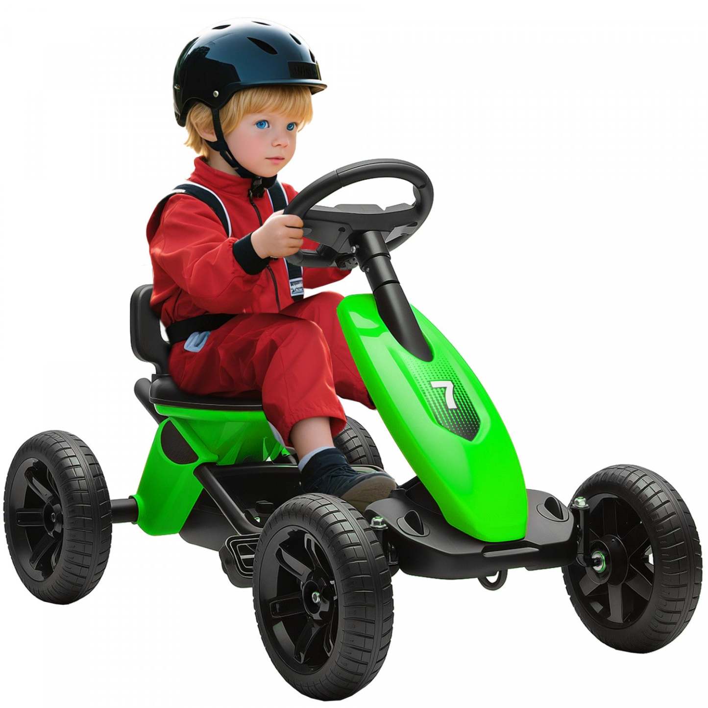Kart à pédales Qaba pour enfants, jouets à conduire pour garçons et filles avec 4 roues EVA silencieuses, voiture à pédales pour enfants de 2 à 5 ans, verte