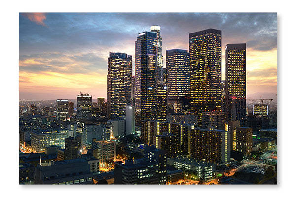 Los Angeles Downtown At Sunset, California 28x42 po : Cadre d'art mural et panneau de tissu | D44GN5KA