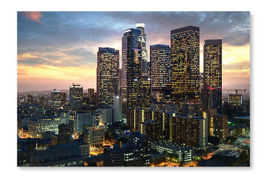 Los Angeles Downtown At Sunset, California 28x42 po : Cadre d'art mural et panneau de tissu | D44GN5KA
