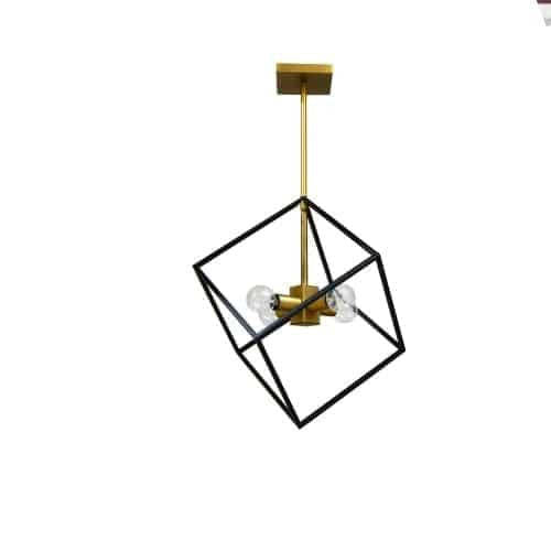 Luminaire suspendu Kappa de Dainolite avec finition bronze rétro et noir mat, et 4 ampoules
