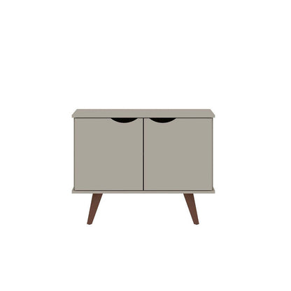 Manhattan Comfort Armoire d'appoint à 2 étagères Hampton avec pieds en bois massif - Blanc cassé|Armoire décorative Hampton de Manhattan Comfort avec 2 tablettes et pattes en bois massif - blanc cassé