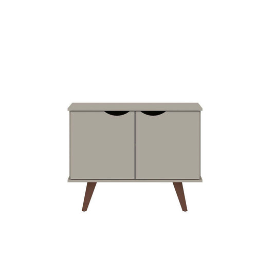 Manhattan Comfort Armoire d'appoint à 2 étagères Hampton avec pieds en bois massif - Blanc cassé|Armoire décorative Hampton de Manhattan Comfort avec 2 tablettes et pattes en bois massif - blanc cassé