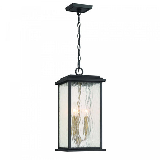 Luminaire suspendu d'extérieur Estate à 3 lumières, noir, laiton avec lampe en verre de pluie | Suspension D'extérieur Estate A 3 lampes, Noir Et Laiton Avec Verre A Gouttelettes