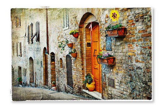 Charmantes rues anciennes des villes médiévales de Toscane : cadre et panneau en tissu 16 x 24 po | Charmantes rues anciennes des villes médiévales de Toscane 16 po x 24 po : cadre d'art mural et panneau de tissu | D44GTFZ6