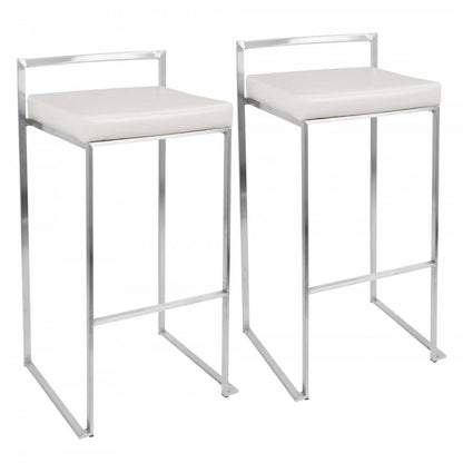 LumiSource Fuji White Faux Leather Contemporary Stackable Barstool - Set of 2|Tabouret bar superposable contemporain Fuji en similicuir blanc - ensemble de 2