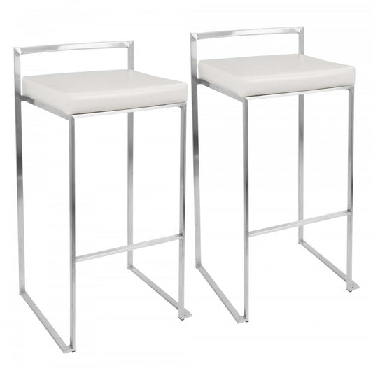 LumiSource Fuji White Faux Leather Contemporary Stackable Barstool - Set of 2|Tabouret bar superposable contemporain Fuji en similicuir blanc - ensemble de 2