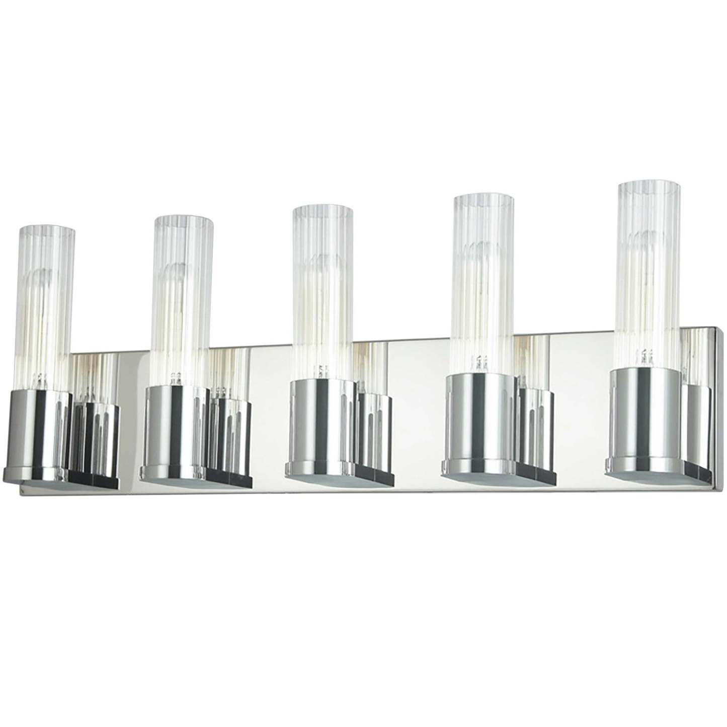 Dainolite Tube 5 Light Vanity Light Polished Chrome Clear Fluted Glass Lamp|Lumière de coiffeuse Tube de Dainolite en verre cannelé transparent, avec fini chromé poli et 5 ampoules