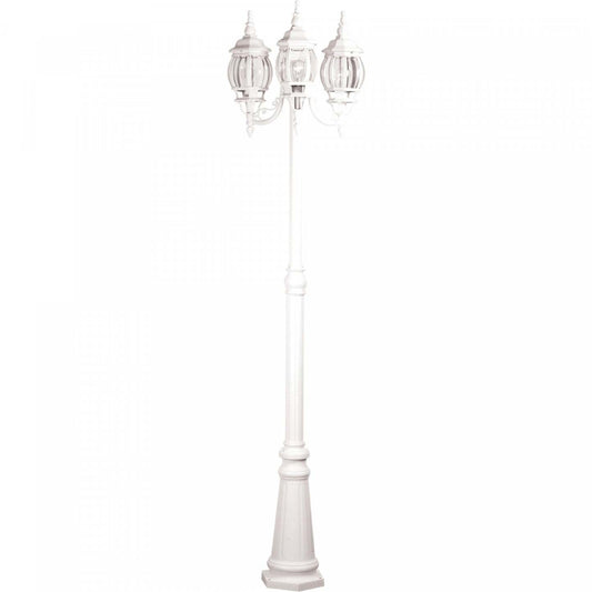 Lanterne et poteau d'extérieur blancs à 3 lumières Classico | Lanterne et poteau Classico blancs à 3 ampoules pour l'extérieur | D06H3SYT
