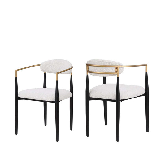 Ensemble de 2 chaises de salle à manger Mila avec tissu rembourré et structure en métal - Blanc et noir | Ensemble De 2 Chaises De Salle À Manger Mila Avec Revêtement En Tissu Et Structure En Métal - Blanc Et Noir