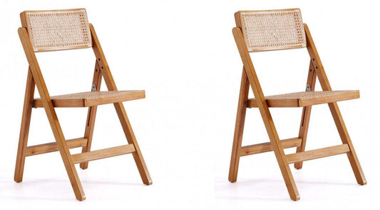 Manhattan Comfort Set of 2 Pullman Folding Dining Chairs - Natural Cane|Ensemble 2 chaises de salle à manger pliantes Pullman de Manhattan Comfort - cannage naturel