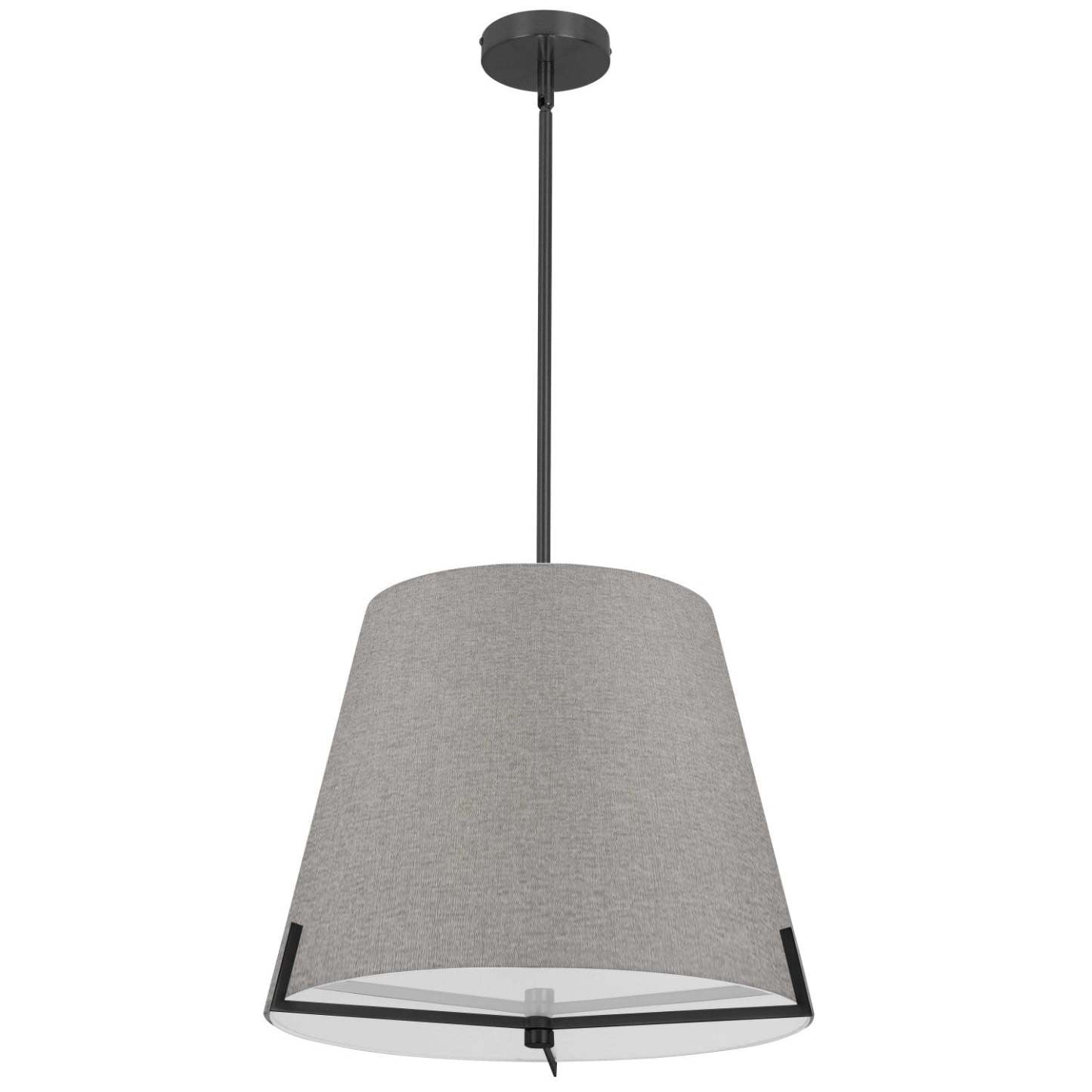 Luminaire suspendu Preston de Dainolite de 19 po de diamètre avec abat-jour en tissu gris, fini noir mat et 4 ampoules