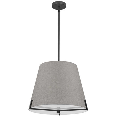 Luminaire suspendu Preston de Dainolite de 19 po de diamètre avec abat-jour en tissu gris, fini noir mat et 4 ampoules