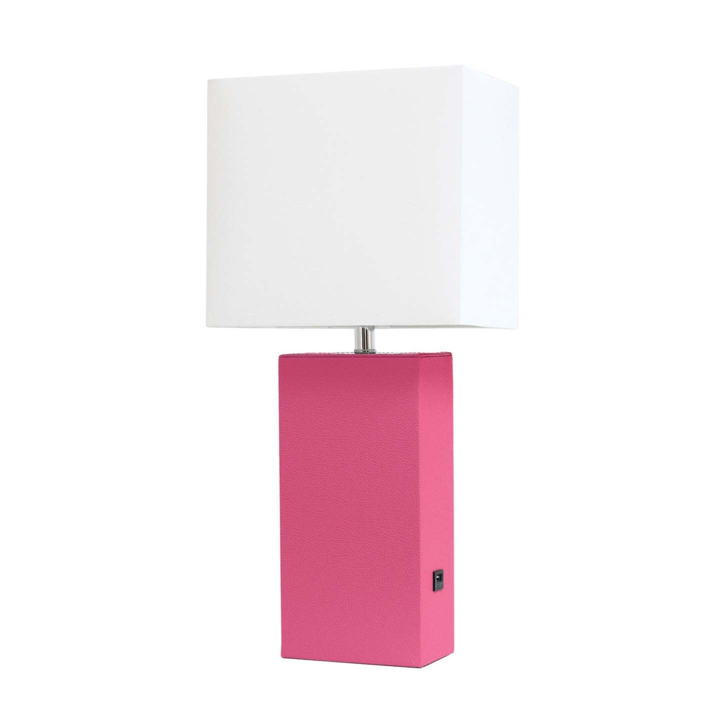 Lampe de table moderne Elegant Designs en cuir avec USB et abat-jour en tissu blanc, rose vif|Lampe de table moderne Elegant Designs en cuir avec USB, rose vif|D21FT7XE