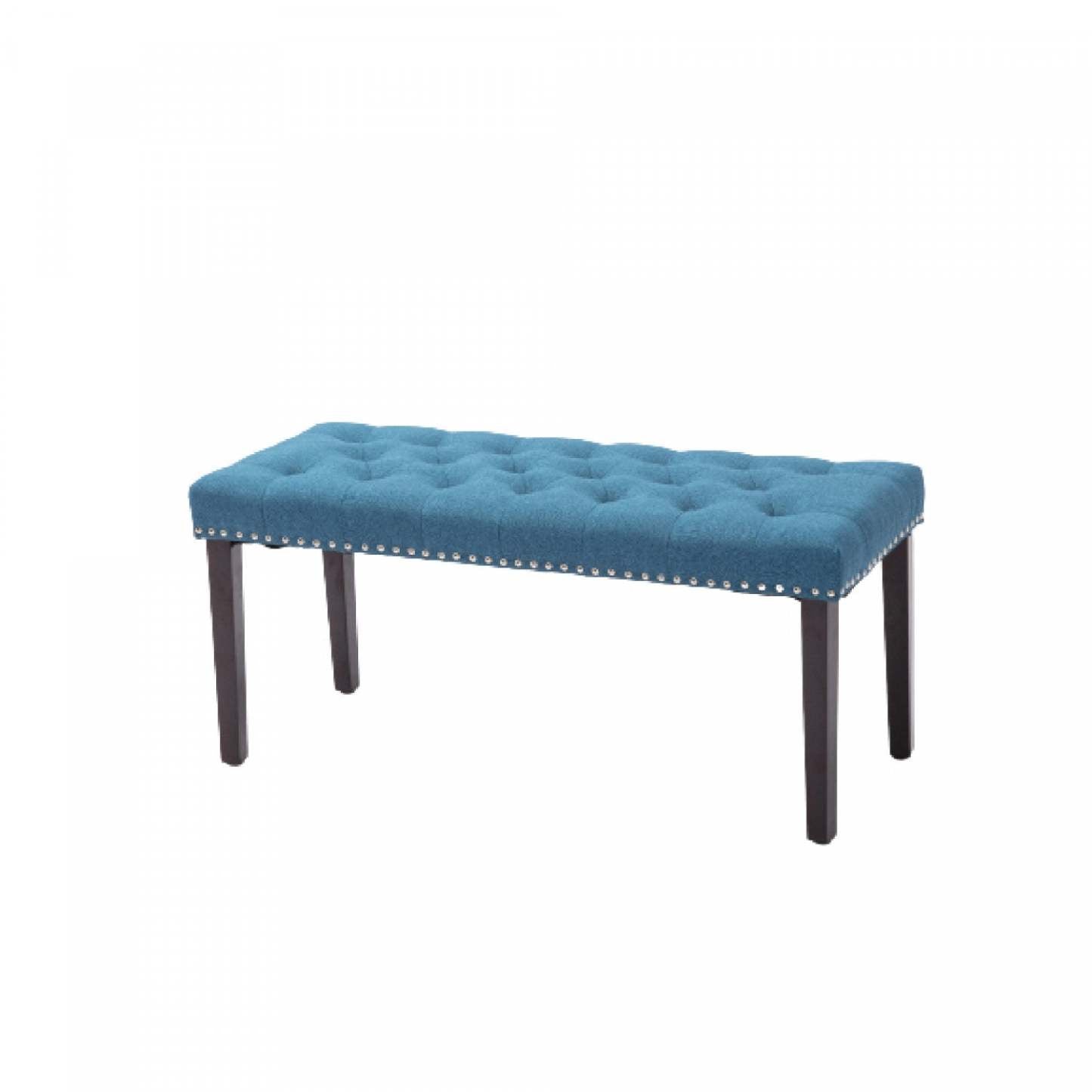 Banc Cabara en tissu capitonné Blue Benches|Banc Cabara bleu en tissu capitonné