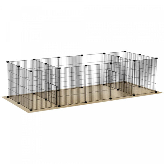 Pawhut Cage Pour Petits Animaux A 18 Panneaux Avec Tapis Résistant À L'eau, Parc Pour Animaux De Compagnie Avec Portes, Cage Pour Cobaye