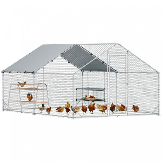 Pawhut Enclos à Poules, Grand Poulailler en Métal avec Boîte de Nidification, Couverture Imperméable et Résistante aux UV, Barres de Perchoir, Cage à Volaille pour Extérieur, Jardin, Ferme, Pour 12-18 Volatiles