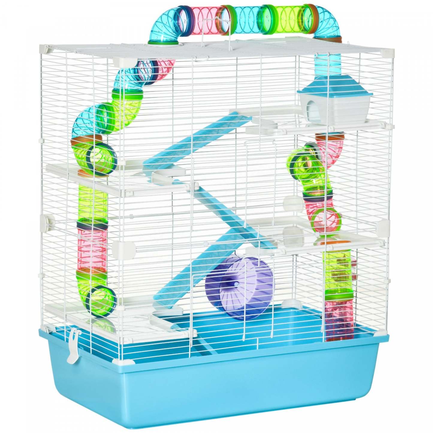 Pawhut 23 Grande Cage Pour Hamster, Maison Pour Petits Animaux, Refuge Pour Gerbilles À 5 Niveaux, Système De Tubes De Tunnel, Avec Wa|Pawhut Grande Cage Pour Hamster De 58,4 Cm, Maison Pour Petits Animaux, Refuge Pour Gerbilles À 5 Ni