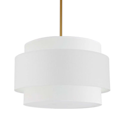 Dainolite Priya 4 Light Pendant 22 Dia Aged Brass White Shade Lamp|Luminaire suspendu Priya de Dainolite de 22 po de diamètre avec abat-jour blanc, fini laiton vieilli et 4 ampoules