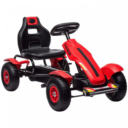 Aosom Kart à Pédales pour Enfants, Voiture à Pédales avec Seau réglable, Frein à Main, 4 Roues en Caoutchouc, Véhicule Électrique Intérieur, Âges 5-12 Ans, Rouge