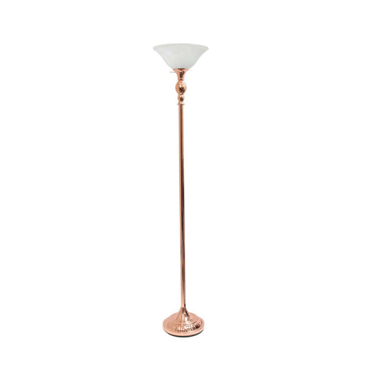 Lampe à pied torchère Elegant Designs à 1 ampoule avec abat-jour en verre marbré blanc, or rose|Lampe à pied torchère Elegant Designs à 1 ampoules, or rose|D21PFS3K