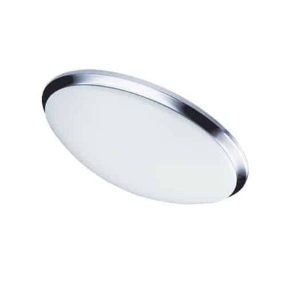 Dainolite Cfled Ceiling Flush Mount 15 Dia Polished Chrome Trim White Shade Lamp|Plafonnier affleuré Cfled de Dainolite de 15 po de diamètre, avec abat-jour blanc et bordure chromée polie