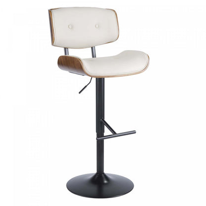 LumiSource Lombardi Faux Leather Mid-Century Modern Adjustable Barstool - Walnut/Cream|Tabouret de bar réglable moderne du milieu du 20e siècle Lombardi en similicuir - noyer/crème