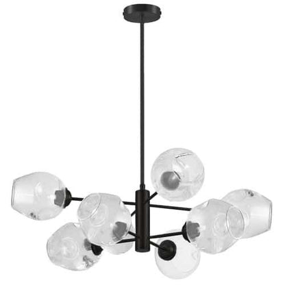 Dainolite Abii 8 Light Chandelier Matte Black Finish Clear Glass Lamp|Lustre Abii de Dainolite en verre transparent, avec fini noir mat et 8 ampoules
