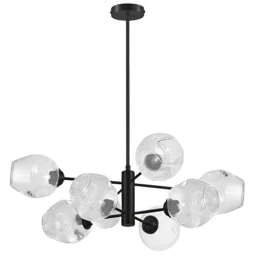 Dainolite Abii 8 Light Chandelier Matte Black Finish Clear Glass Lamp|Lustre Abii de Dainolite en verre transparent, avec fini noir mat et 8 ampoules