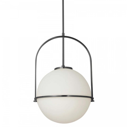 Dainolite Paola 1 Light Pendant Large Matte Black White Opal Glass Lamp|Grand luminaire suspendu Paola de Dainolite en verre blanc opale, avec fini noir mat et 1 ampoule