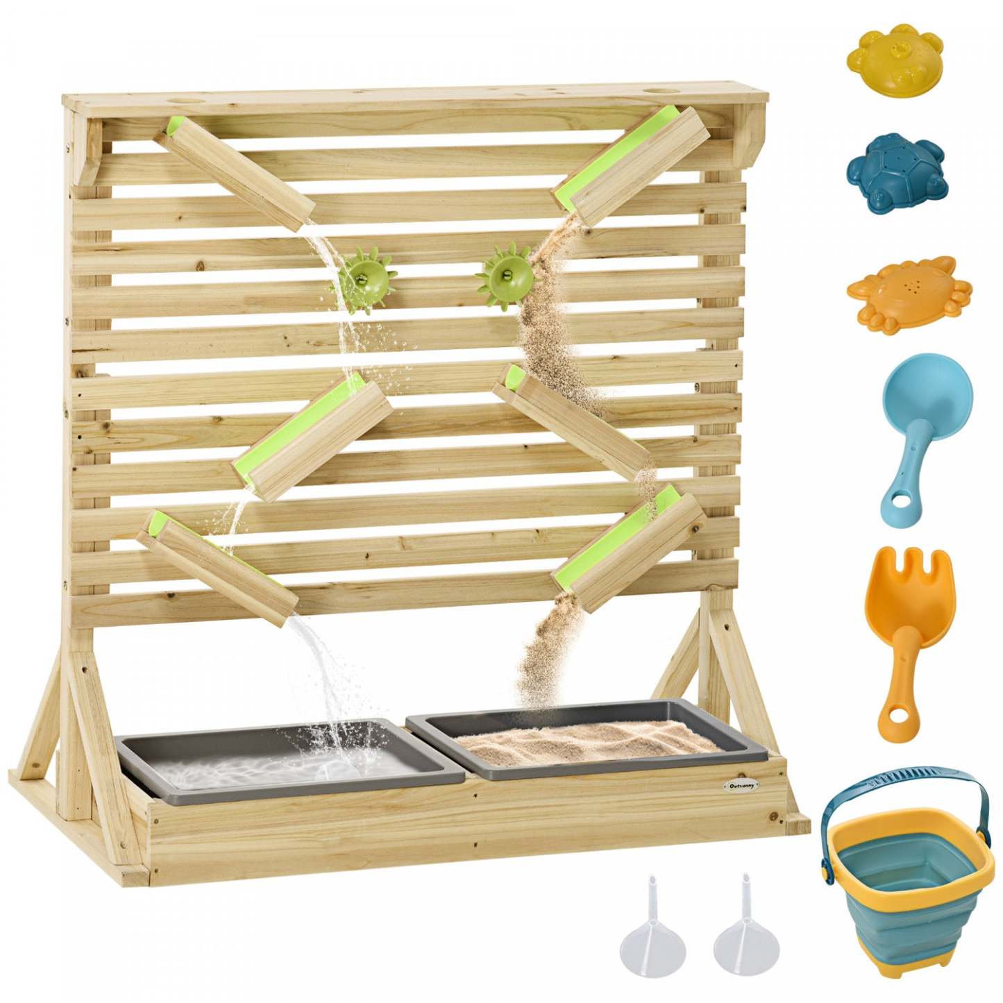 Outsunny Lot De 18 Jeux D'eau Courante Et De Sable Pour Enfants Avec Éviers, Jouets Sensoriels En Bois
