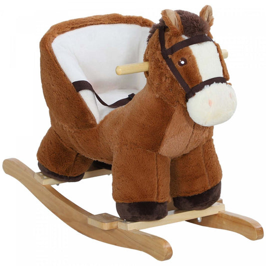 Qaba Baby Cheval à bascule, Jouet en peluche pour tout-petits âgés de 18 à 36 mois, Jouet à chevaucher avec fils, Ceinture de sécurité, Marron