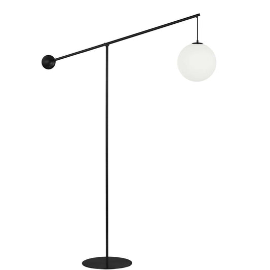 Dainolite Holly 1 Light Floor Lamp 106 H Matte Black Opal White Glass|Lampe à pied Holly de Dainolite de 106 po de hauteur en verre blanc opale, avec fini noir mat et 1 ampoule