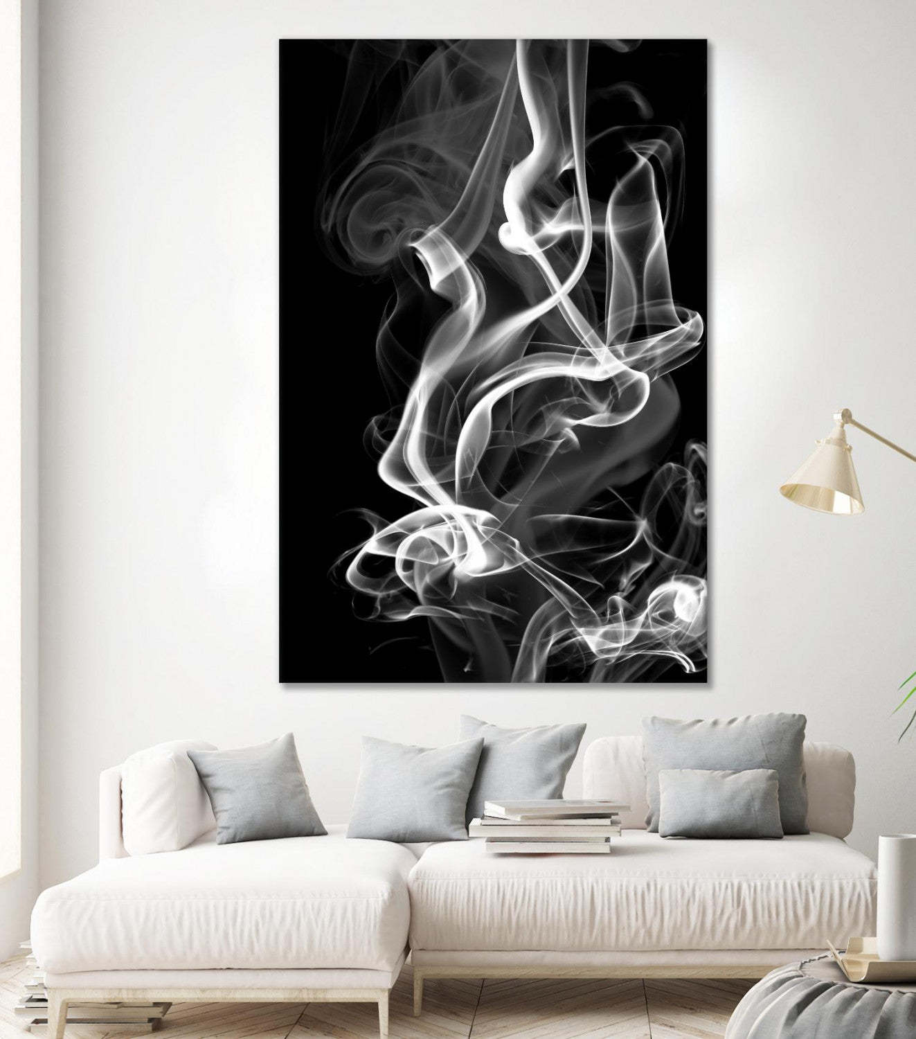 Œuvre d'art murale géante « Black Smoke Abstract » 72 x 48