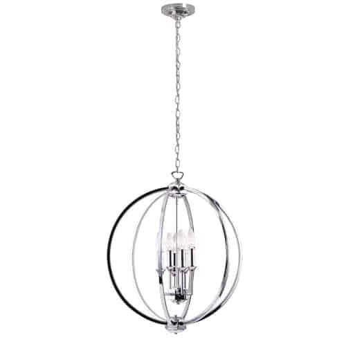Dainolite Karland 6 Light Chandelier 20 Dia Crystal Studded Banding Polished Chrome Finish Lamp|Lustre Karland de Dainolite de 20 po de diamètre avec bande cloutée de cristaux, fini chromé poli et 6 ampoules