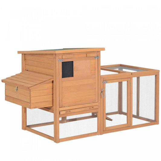 Pawhut Poulailler à 2 Niveaux Maison en Bois pour Poules Clapier à Lapins Cage à Volaille Jardin Extérieur avec Enclos