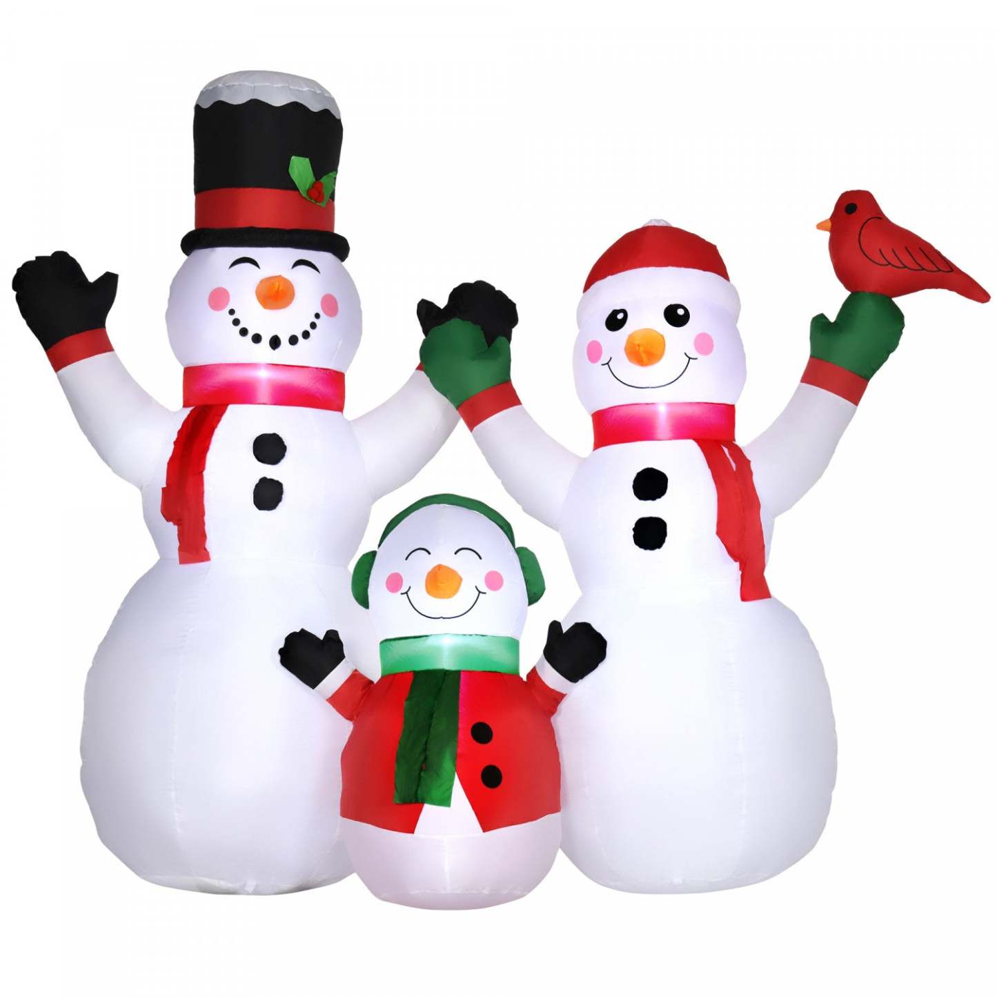 Outsunny Famille De Bonhomme De Neige Gonflable De 8ft Avec Oiseau Rouge Pour Pelouse