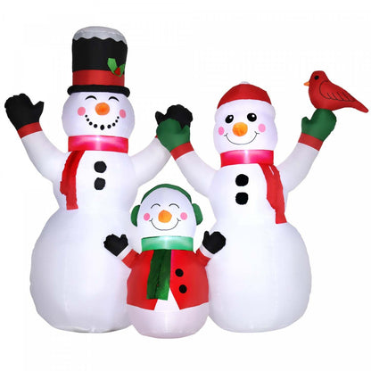 Outsunny Famille De Bonhomme De Neige Gonflable De 8ft Avec Oiseau Rouge Pour Pelouse