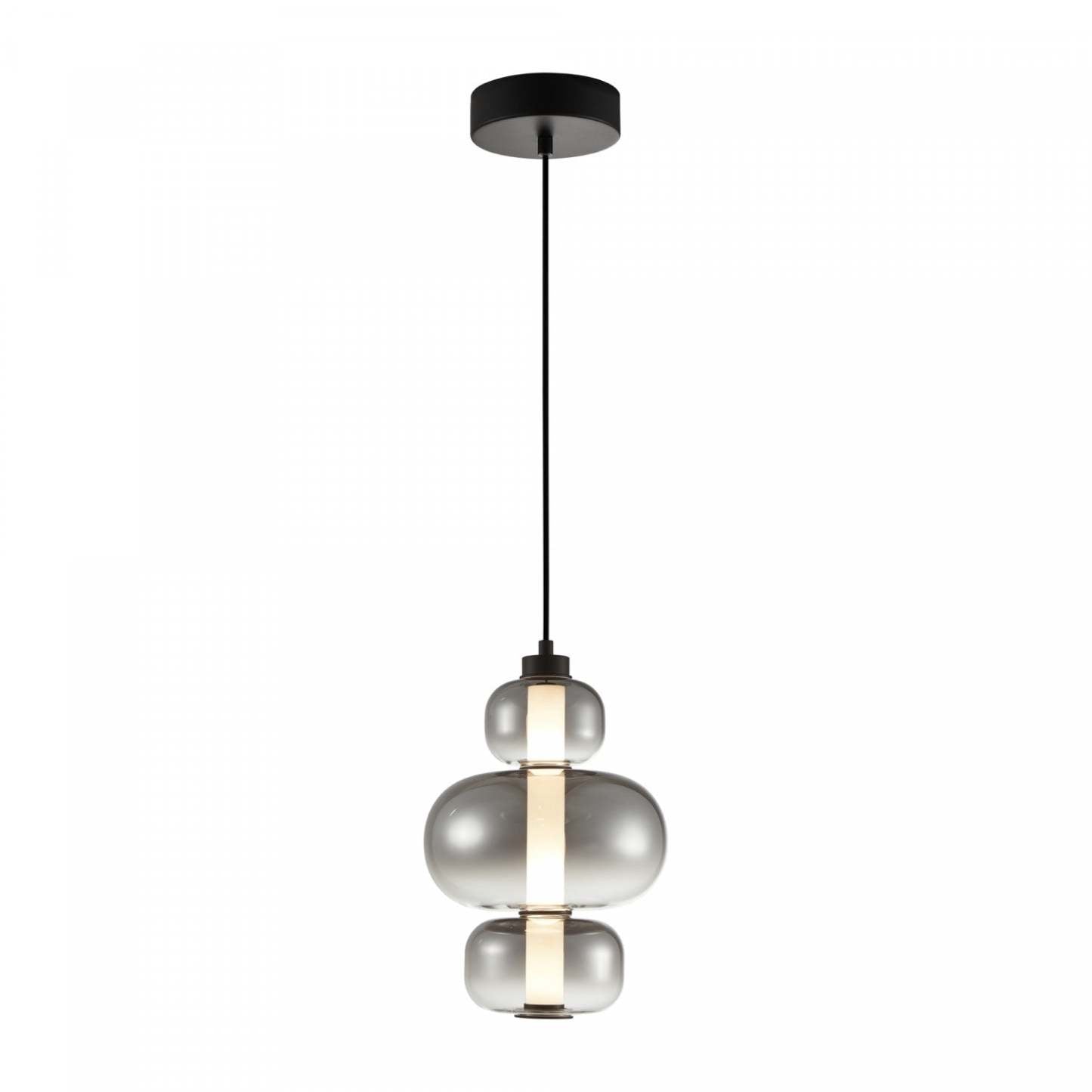 Suspension LED intégrée Astra, noire avec lampe en verrerie ombrée de fumée | Suspension A Del Integrees Astra, Noir Avec Verre Ombre Fume