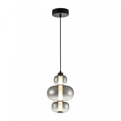 Suspension LED intégrée Astra, noire avec lampe en verrerie ombrée de fumée | Suspension A Del Integrees Astra, Noir Avec Verre Ombre Fume
