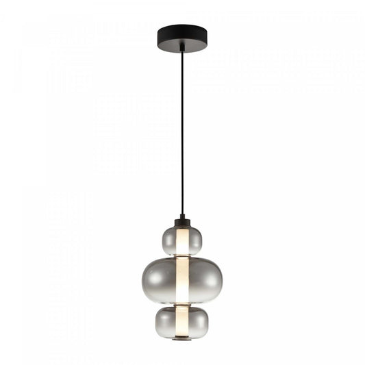 Suspension LED intégrée Astra, noire avec lampe en verrerie ombrée de fumée | Suspension A Del Integrees Astra, Noir Avec Verre Ombre Fume