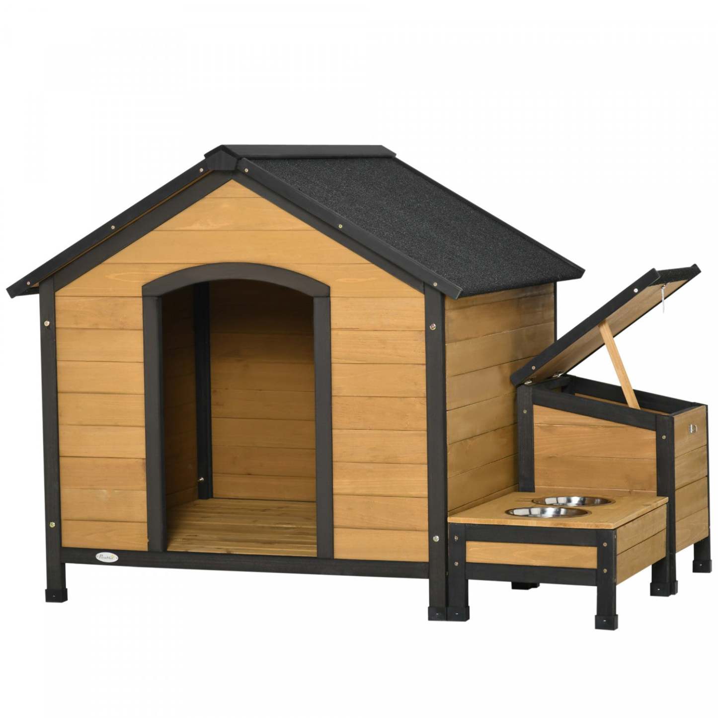 Pawhut Niche Pour Chien En Bois Pour L'extérieur, Maison Surélevée De Style Cabane Pour Animaux, Avec Bols, Résistante Aux Intempéries