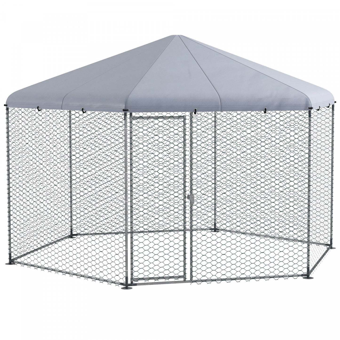 Pawhut 13.1' X 11.4' Coopérative de Poulet, Grand Enclos à Poules Avec Couvercle Pour Jardin Extérieur, Métal Volaille
