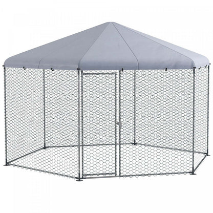 Pawhut 13.1' X 11.4' Coopérative de Poulet, Grand Enclos à Poules Avec Couvercle Pour Jardin Extérieur, Métal Volaille