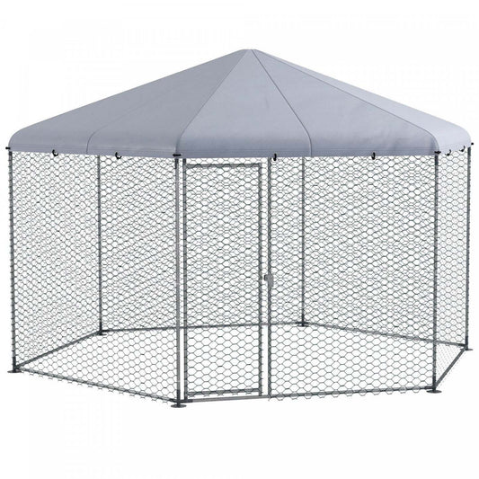 Pawhut 13.1' X 11.4' Coopérative de Poulet, Grand Enclos à Poules Avec Couvercle Pour Jardin Extérieur, Métal Volaille